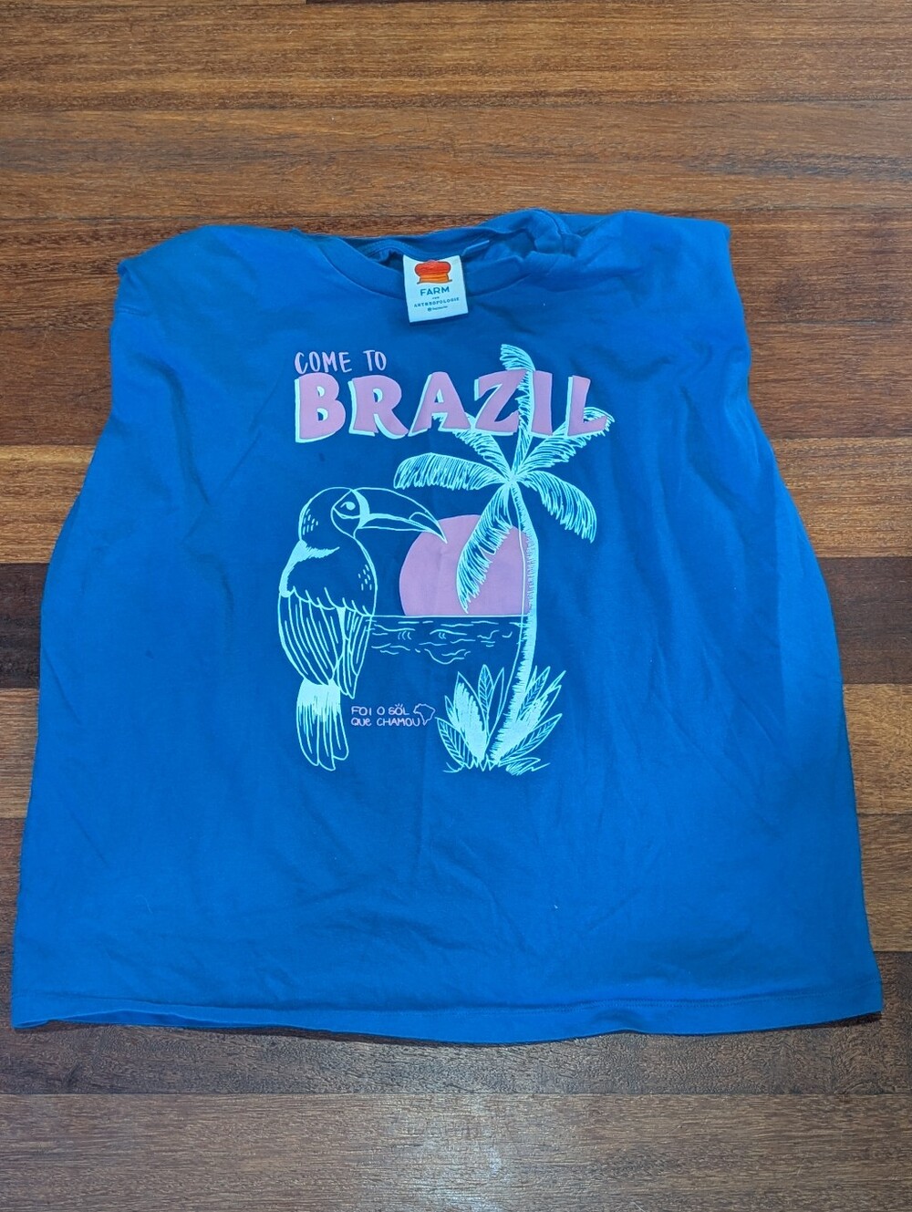 Farm Rio Welcome To Brazil T Shirt Blue Shoulder Pads